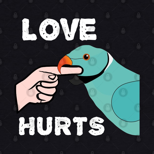 Love Hurts Blue Indian Ringneck Male Parrot Biting by Einstein Parrot